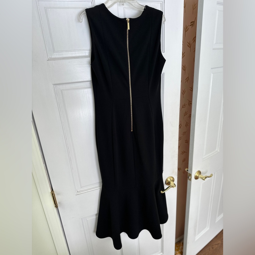 Calvin Klein Little Black Dress Sleeveless Midi Fitted Scuba Mermaid Gold Size 4
